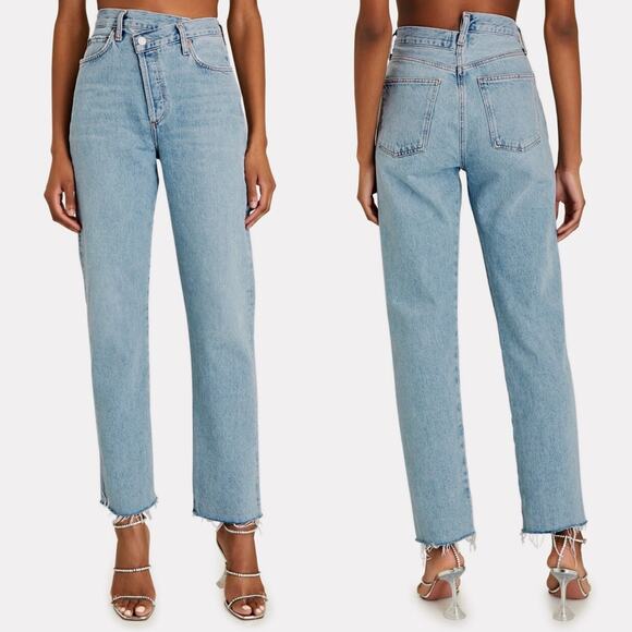 Agolde Criss Cross Dimension Blue Straight Leg High Rise Jeans Women’s Size 32 - Picture 1 of 10